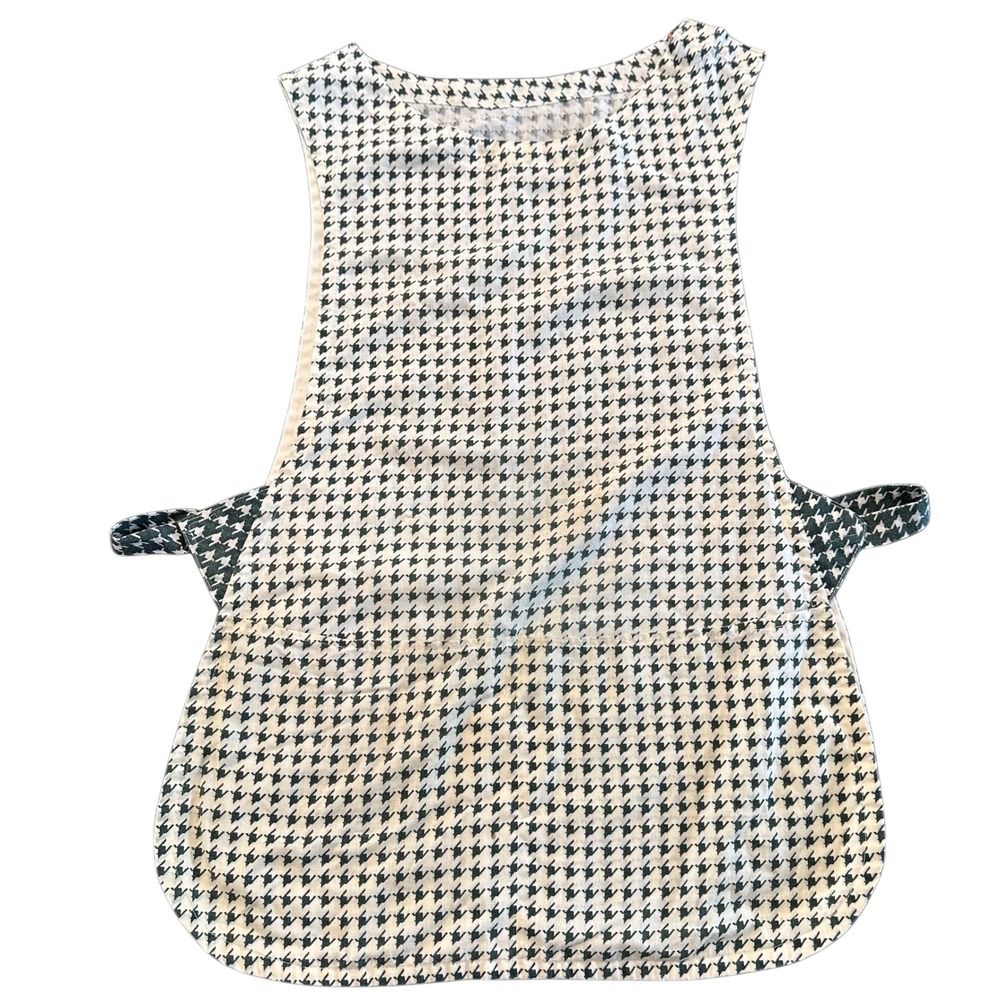VTG Handmade Green Houndstooth Smock Apron Sleeveless Bib Pockets Retro 50's